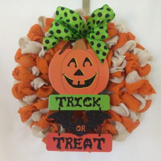 Orange and White Pumpkin Ribbon Wreath