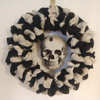 Black and White Skull Ribbon Wreath